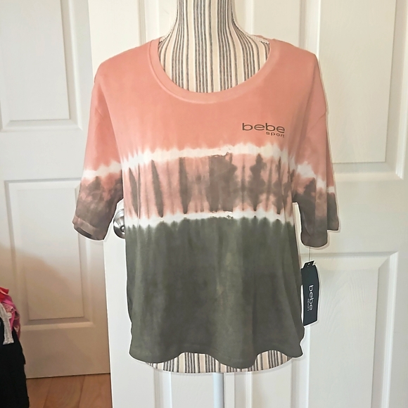 Bebe Sport Short sleeve Tie dye T-Shirt Vintage Olive/Rose Size M - Picture 1 of 12